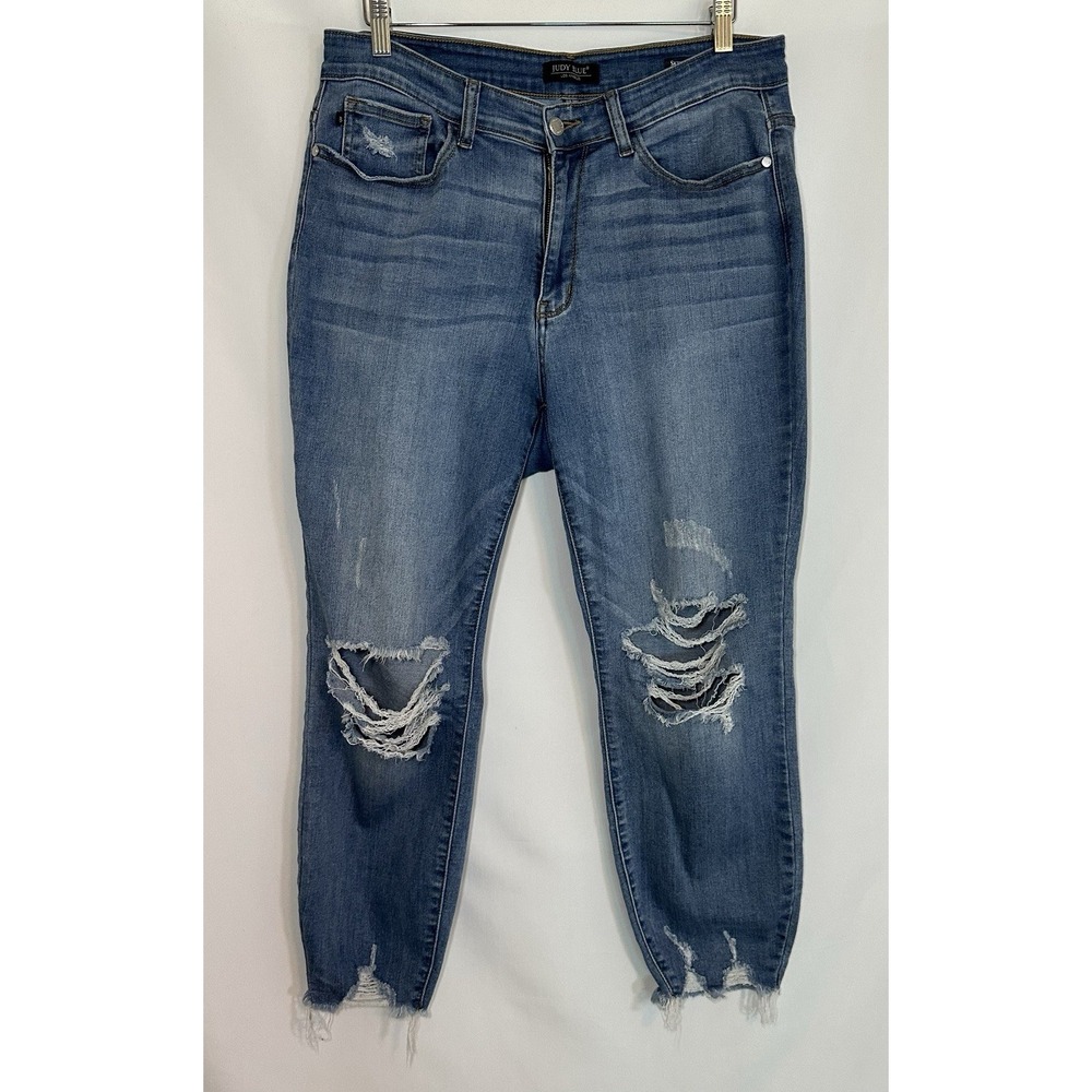 Judy Blue Women's 14W Skinny Fit Distressed Stretch Blue Jeans Ripped High Waist